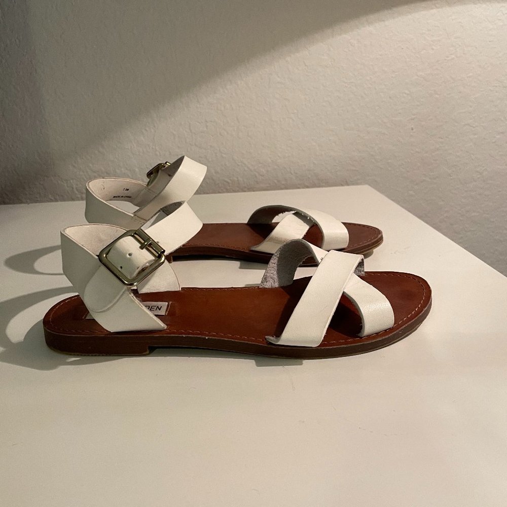 Steve Madden White Flat Sandals